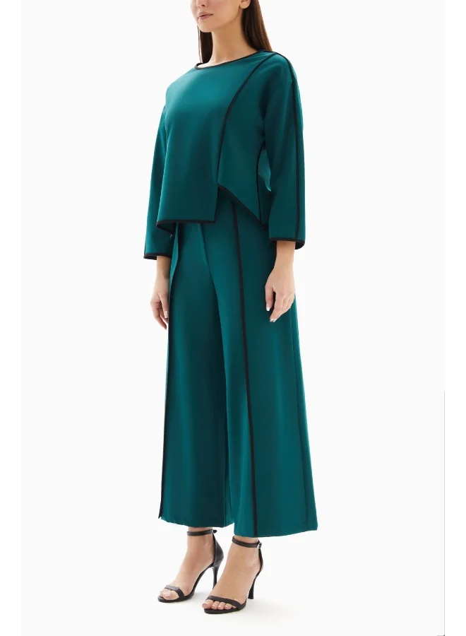 Wecre8 Teal Asymmetrical Set of Cropped Top and Trousers