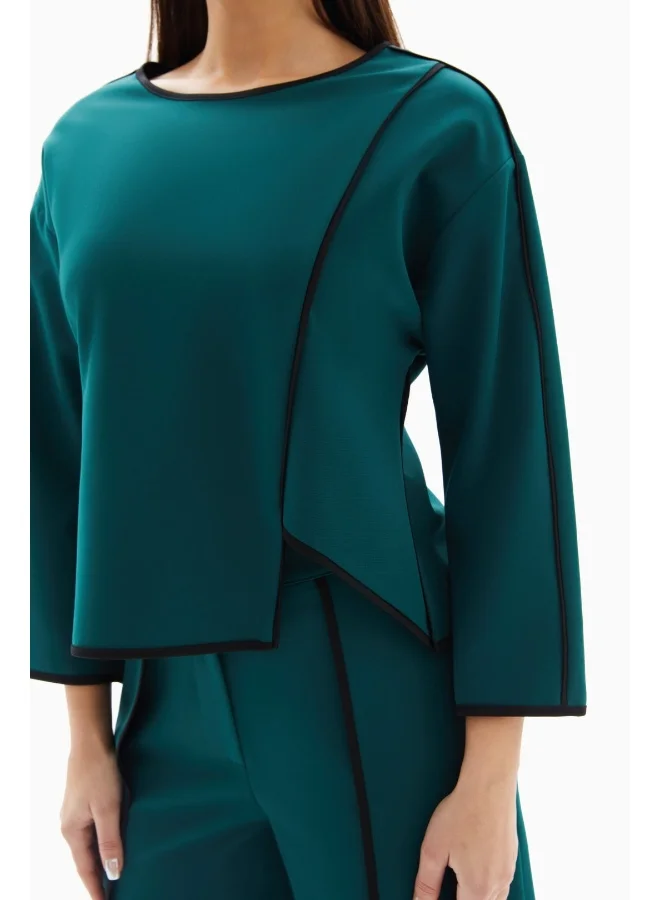 Wecre8 Teal Asymmetrical Set of Cropped Top and Trousers