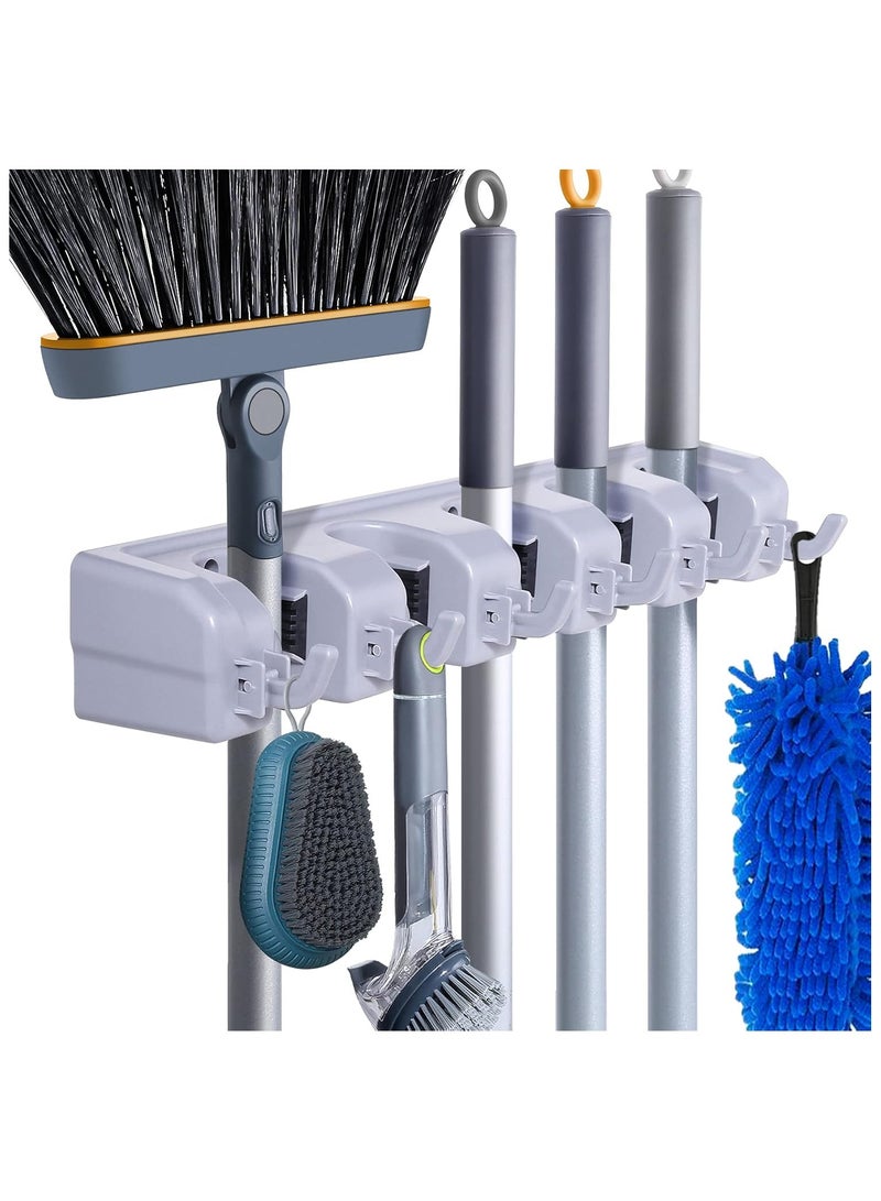 Generic Wall Mounted Broom and Mop Holder – Cleaning Tools Organizer with Extra Hooks – Heavy Duty Storage Rack for Kitchen, Bathroom, and Garage - Image 1