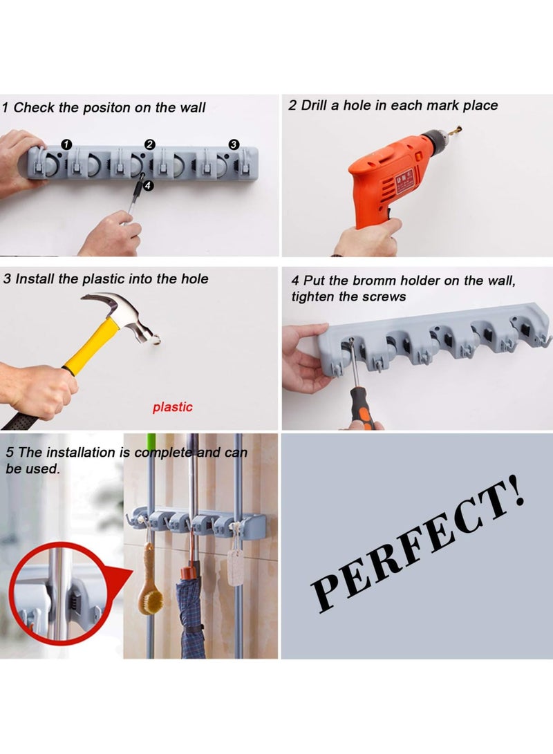 Generic Wall Mounted Broom and Mop Holder – Cleaning Tools Organizer with Extra Hooks – Heavy Duty Storage Rack for Kitchen, Bathroom, and Garage - Image 3