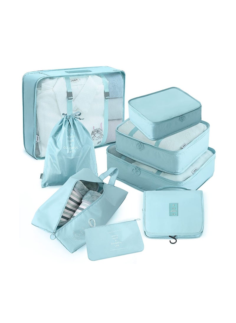 Cool Baby - 8 Pcs Travel Packing Cubes for Suitcases Lightweight Travel Essential Bag with Toiletries Bag for Clothes Shoes Cosmetics Toiletries, For 18-32'' luggage (Blue) - Image 1