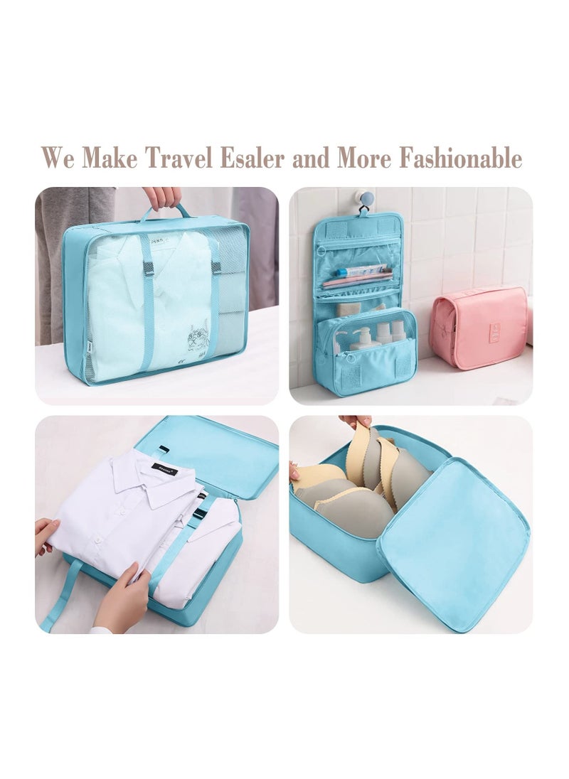 Cool Baby - 8 Pcs Travel Packing Cubes for Suitcases Lightweight Travel Essential Bag with Toiletries Bag for Clothes Shoes Cosmetics Toiletries, For 18-32'' luggage (Blue) - Image 1