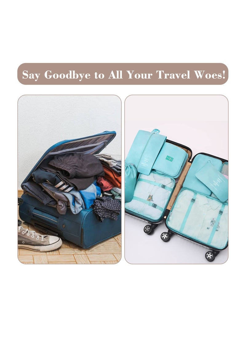 Cool Baby - 8 Pcs Travel Packing Cubes for Suitcases Lightweight Travel Essential Bag with Toiletries Bag for Clothes Shoes Cosmetics Toiletries, For 18-32'' luggage (Blue) - Image 1