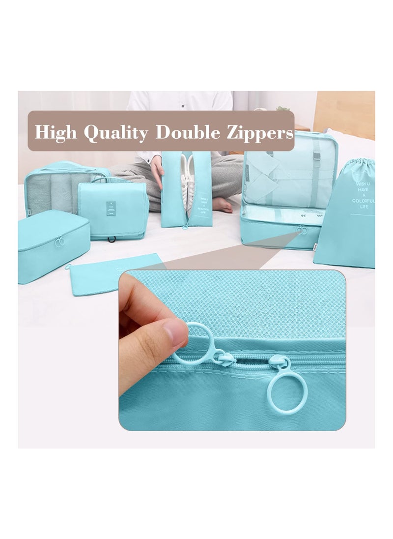 Cool Baby - 8 Pcs Travel Packing Cubes for Suitcases Lightweight Travel Essential Bag with Toiletries Bag for Clothes Shoes Cosmetics Toiletries, For 18-32'' luggage (Blue) - Image 1