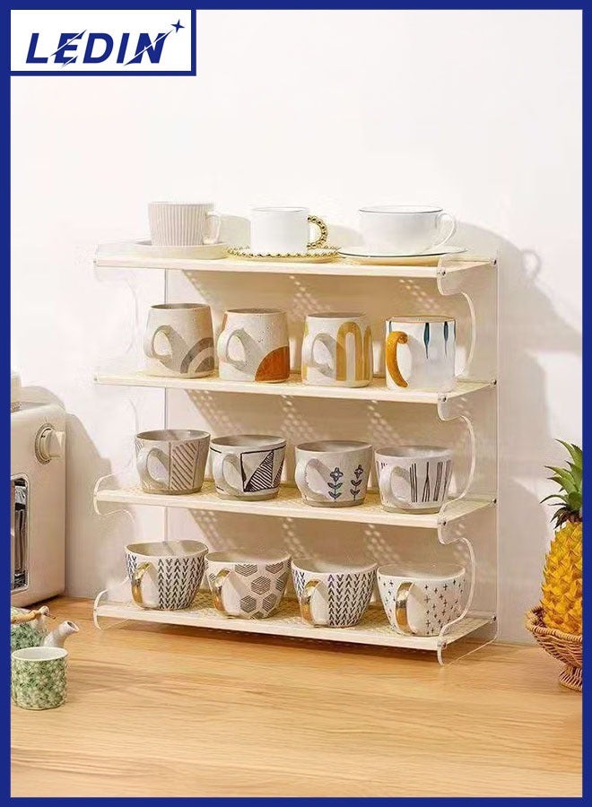 LEDIN Water cup storage rack desktop cup rack imitation rattan tea set storage mug kitchen coffee multi-layer home  - Image 1