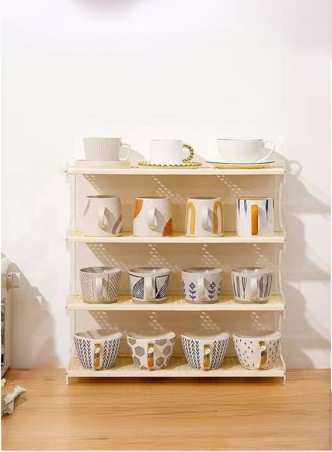 LEDIN Water cup storage rack desktop cup rack imitation rattan tea set storage mug kitchen coffee multi-layer home  - Image 4