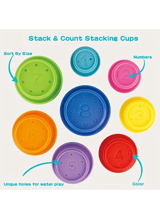Baby Stacking Cups Set 1-10 Color Coded Educational Counting Game for Bath Play - Image 1