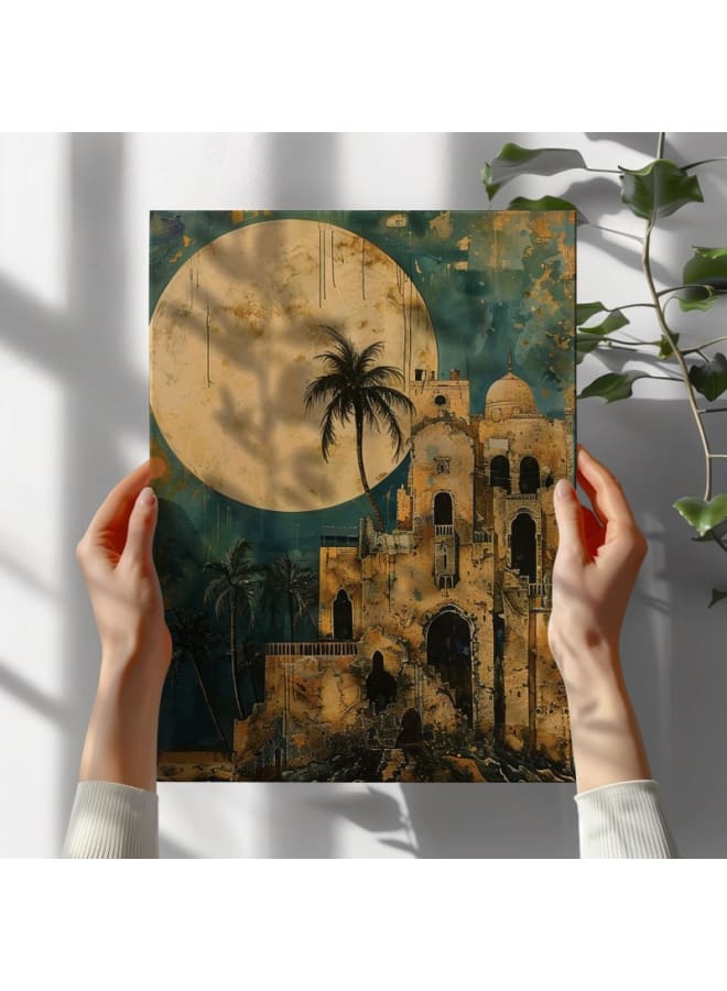 Home Gallery Painting Mosque With Palm Trees Moon Background Printed On Canvas Wall Art - Image 3
