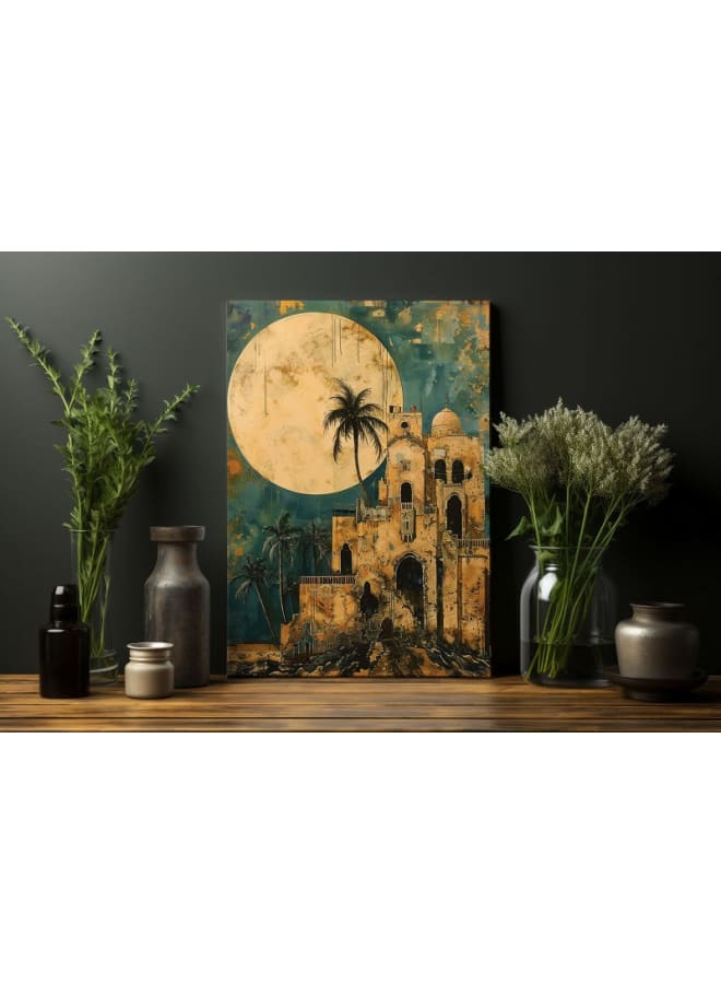 Home Gallery Painting Mosque With Palm Trees Moon Background Printed On Canvas Wall Art - Image 4