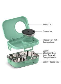 YumLock YumLock Stainless Steel Bento Lunch Box with Divided Compartments, Leakproof, for Adults and Kids, Sauce Jar and Cutlery, Camera Design  - Image 2