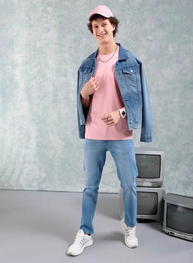شركة المرآب الهندية Men Slim Fit Solid Round Neck Tshirt