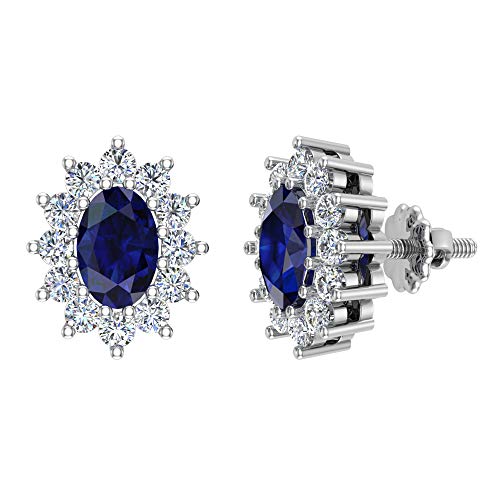 Glitz Design Blue Sapphire Earrings for women 14K White Gold September Birthstone earrings 1.50 carat tw - Image 5