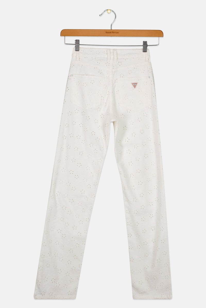 GUESS Women Regular Fit Embroidered Eyelet Stretchable Denim, Off-White - Image 4