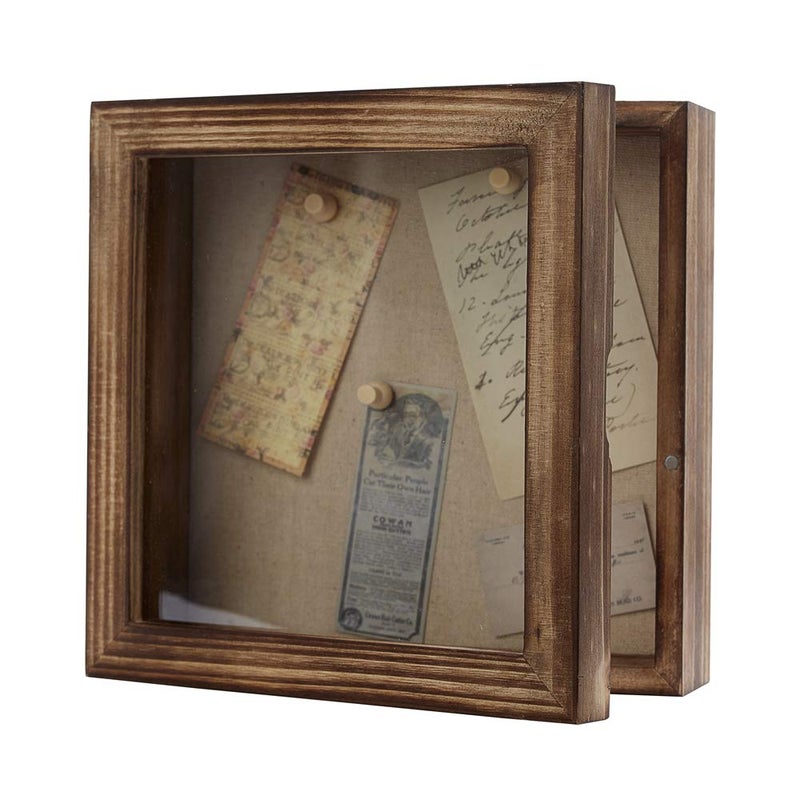 Freezing point Shadow Box Frame 8x8 Shadow Boxes Display Case with Linen Back Memorabilia Awards Medals Bouquet Photos Picture Badge Wedding Memory Box for Keepsakes Carbonized Small Pin Board