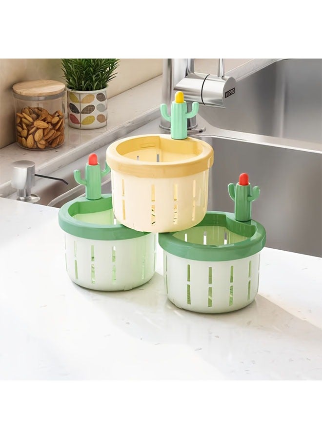 HOMESTAR 3pcs Cactus-Shaped Kitchen Sink Strainer - Creative Drain Basket for Residue, Anti-Clog & Odor Prevention, Chrome Finish - Image 1