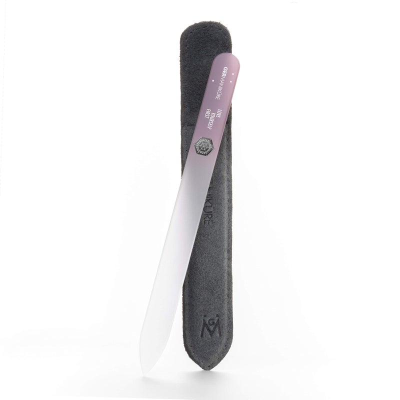 GERMANIKURE Glass Nail File in Suede Sleeve - Love Yourself First - Professional Crystal Nail File for Natural Nails - Ideal Manicure & Pedicure Tool for Smooth, Easy Shaping - Nail Care Gift - Image 1