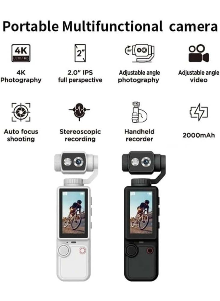 MUNTAQI Q8 4K Ultra HD Pocket Vlogging Camera with 1-Inch Sensor, 3-Axis Stabilization, 32GB, Black - Image 3