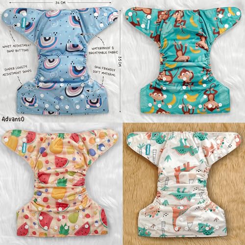 Advanso Leakage Proof cloth diapers for babies, high absorbent 4 reusable diaper 8 insert pad combo pack washable cloth diaper free size 5-18kg adjustable pocket cover 81 - Image 5