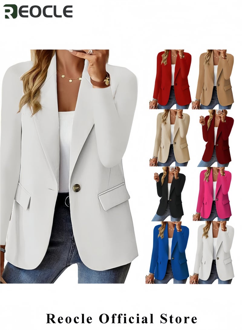 REOCLE Womens Blazer Jackets Business Casual Long Sleeve Open Front Work Office Blazers Notch Collar Button Suit Jackets - Image 5