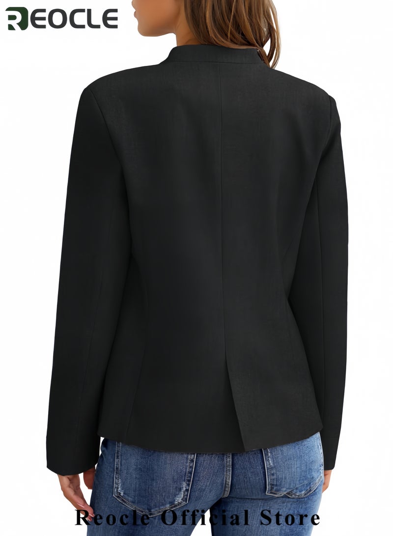 REOCLE Womens Blazer Jackets Business Casual Long Sleeve Open Front Work Office Blazers Notch Collar Button Suit Jackets - Image 2