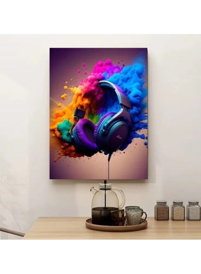فيجن لوحه فنيه جداريه بخامة كانفس مشدودة على إطار خشبي بتصميم سماعة راس   بدون حواف, لغرف الشباب وصالات الجيمنج ومحبي الألعاب حجم كبير  65*45 سم - Image 3