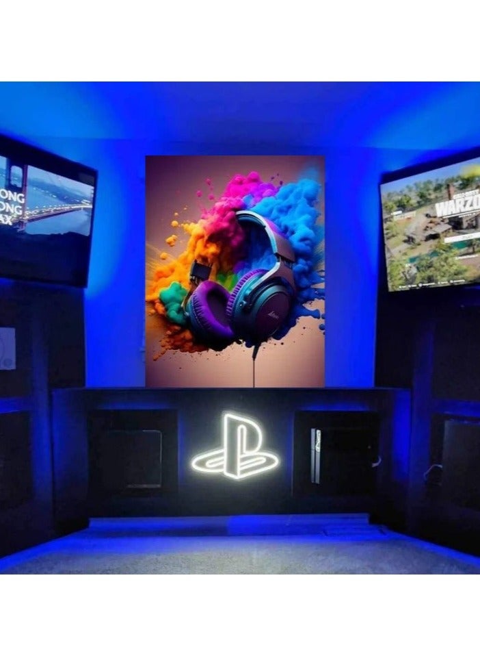 فيجن لوحه فنيه جداريه بخامة كانفس مشدودة على إطار خشبي بتصميم سماعة راس   بدون حواف, لغرف الشباب وصالات الجيمنج ومحبي الألعاب حجم كبير  65*45 سم - Image 2