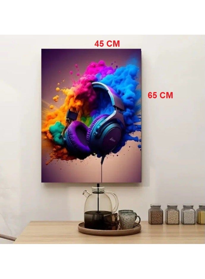 فيجن لوحه فنيه جداريه بخامة كانفس مشدودة على إطار خشبي بتصميم سماعة راس   بدون حواف, لغرف الشباب وصالات الجيمنج ومحبي الألعاب حجم كبير  65*45 سم - Image 4