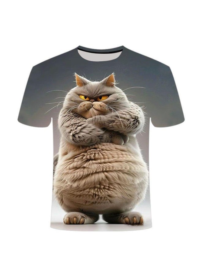 Funny Angry Cat Graphics 3D Printed Mens T-shirt Summer Fashion Short Sleeve Men Women T-shirts Casual Oversized Tees