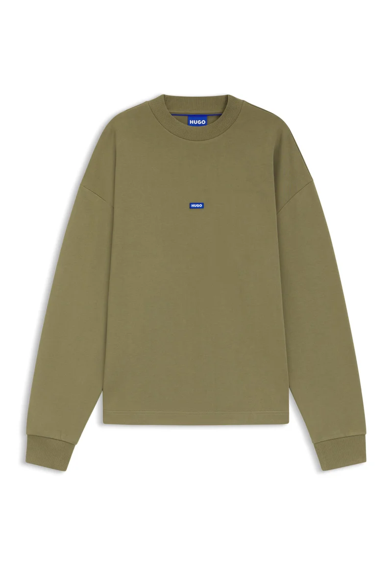 HUGO Cotton-terry sweatshirt with blue logo label