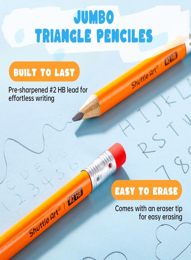 Shuttle Art Jumbo Pencils - 36 Pack Triangle Pre sharpened Pencils #2 HB with Top Erasers & Sharpener, for Kids Ages 3-5, Kindergarten School Supplies, Ideal for Home, Classroom - Image 3