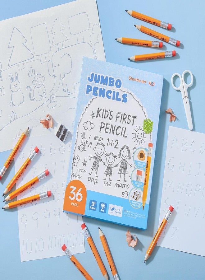 Shuttle Art Jumbo Pencils - 36 Pack Triangle Pre sharpened Pencils #2 HB with Top Erasers & Sharpener, for Kids Ages 3-5, Kindergarten School Supplies, Ideal for Home, Classroom - Image 5