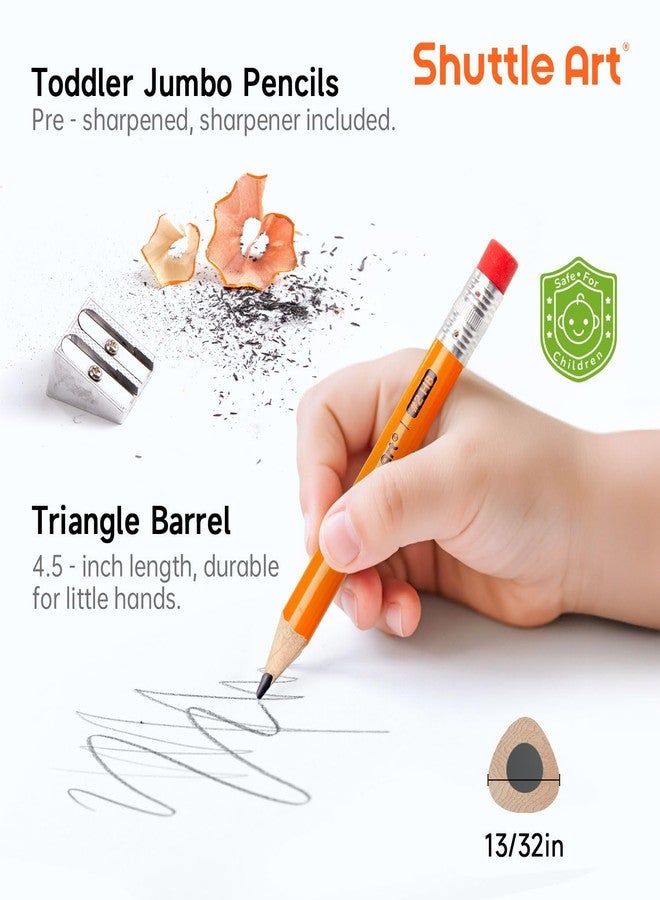 Shuttle Art Jumbo Pencils - 36 Pack Triangle Pre sharpened Pencils #2 HB with Top Erasers & Sharpener, for Kids Ages 3-5, Kindergarten School Supplies, Ideal for Home, Classroom - Image 4