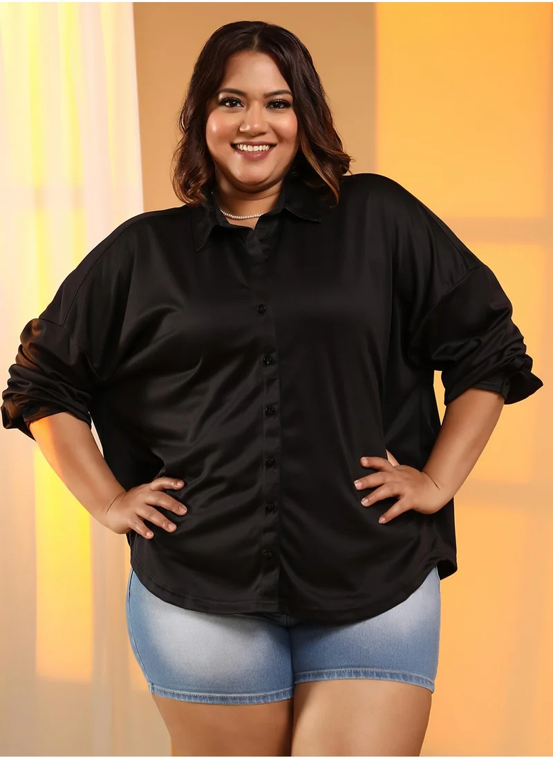 انستافاب بلس Women's Obsidian Black Solid Oversized Shirt
