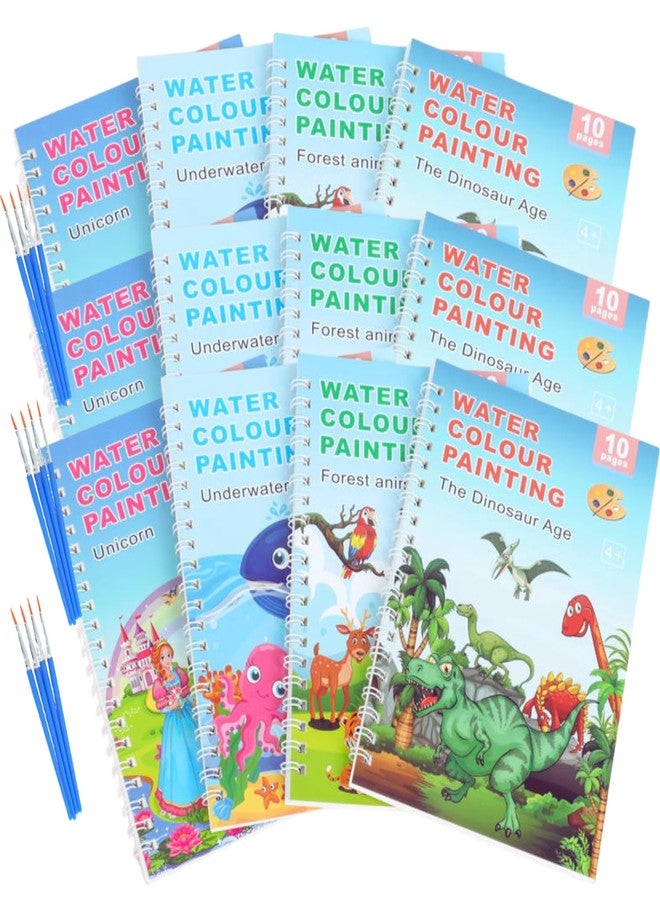 VIBA® Colouring Books with Paint Brush (Pack of 12) - Travel Activity Kit for Kids | Unisex Return Gifts for Boys & Girls | DIY Bookmark Colouring Set (Assorted) - Image 1