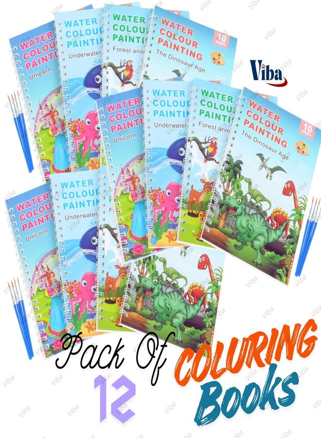 VIBA® Colouring Books with Paint Brush (Pack of 12) - Travel Activity Kit for Kids | Unisex Return Gifts for Boys & Girls | DIY Bookmark Colouring Set (Assorted) - Image 2