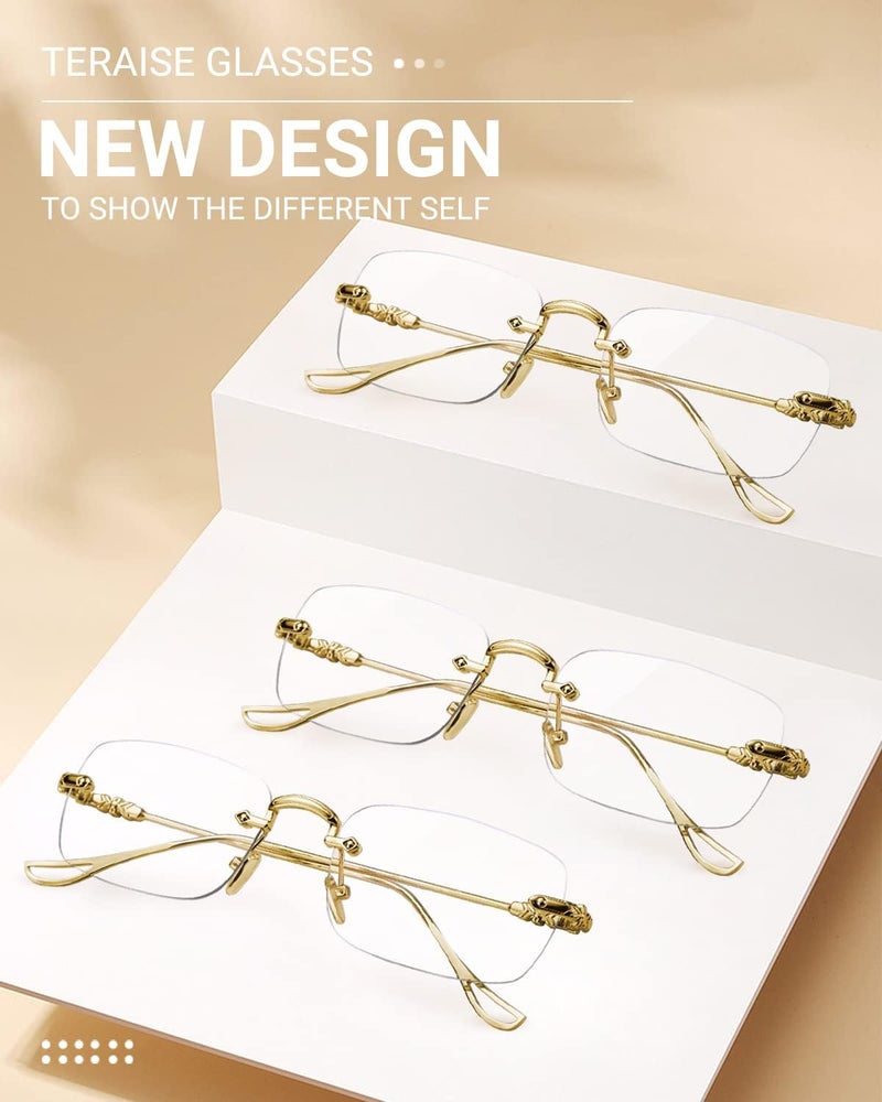TERAISE 3Packs Frameless Metal Reading Glasses for Men/Women Blue Light Blocking -Rimless Fashion Comfortable Computer Eyeglasses - Image 2
