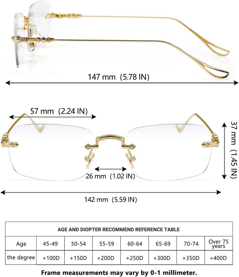 TERAISE 3Packs Frameless Metal Reading Glasses for Men/Women Blue Light Blocking -Rimless Fashion Comfortable Computer Eyeglasses - Image 4
