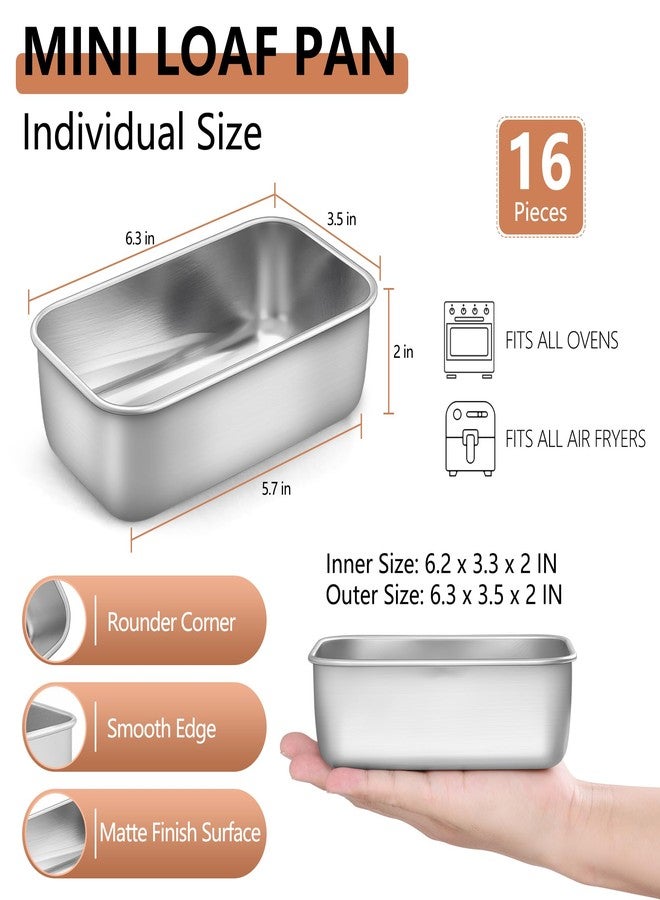 LIANYU 16 Pack Mini Loaf Pan for Baking Bread, 6.3 x 3.5 Inch Stainless Steel Small Bread Tin Loaf Pan for Homemade Meatloaf, Metal Loaf Baking Pan Mold for Banana Sourdough Sandwich, Dishwasher Safe - Image 2