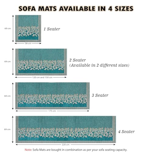 Nendle Superior Velvet Floral Sofa Mat 4 Seater Set Cover Durable Protector for Living Room Sofa Set 2+2, Suitable for L Shape, Sectional and U Shape Sofa (Color Aqua, Pack of 2) - Image 4