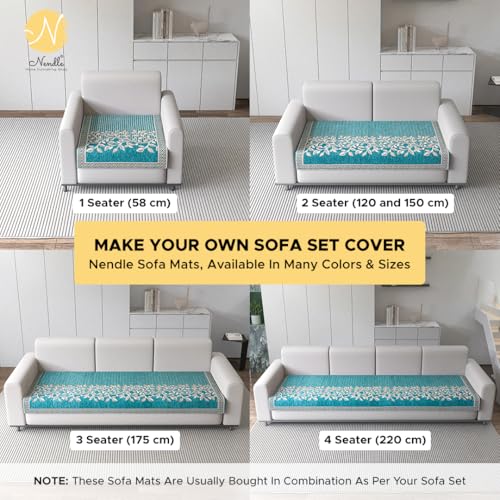 Nendle Superior Velvet Floral Sofa Mat 4 Seater Set Cover Durable Protector for Living Room Sofa Set 2+2, Suitable for L Shape, Sectional and U Shape Sofa (Color Aqua, Pack of 2) - Image 5
