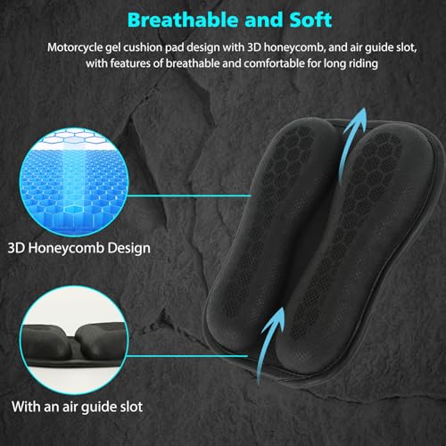 SUNPIE وسادة مقعد دراجة نارية من SUNPIE، وسادة جل قابلة للطي، مقاعد ناعمة مع وسائد لتخفيف الضغط للدراجات النارية، قابلة للتنفس وامتصاص الصدمات، وسادة مقعد كبيرة وخفيفة الوزن للرحلات الطويلة (كبيرة) - Image 3