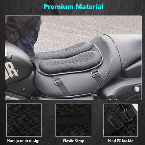 SUNPIE وسادة مقعد دراجة نارية من SUNPIE، وسادة جل قابلة للطي، مقاعد ناعمة مع وسائد لتخفيف الضغط للدراجات النارية، قابلة للتنفس وامتصاص الصدمات، وسادة مقعد كبيرة وخفيفة الوزن للرحلات الطويلة (كبيرة) - Image 5