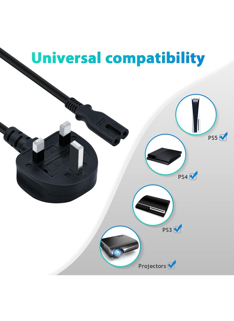 GUDOO - 3M UK Power Cable (IEC320C7 to BS 1363) C7 Figure 8 Power Lead, PS4 Power Cable, Kettle Lead/Power Cord compatible with Samsung LG Philips Toshiba TV/Printer/PS4/PS3/PS5 - Image 1
