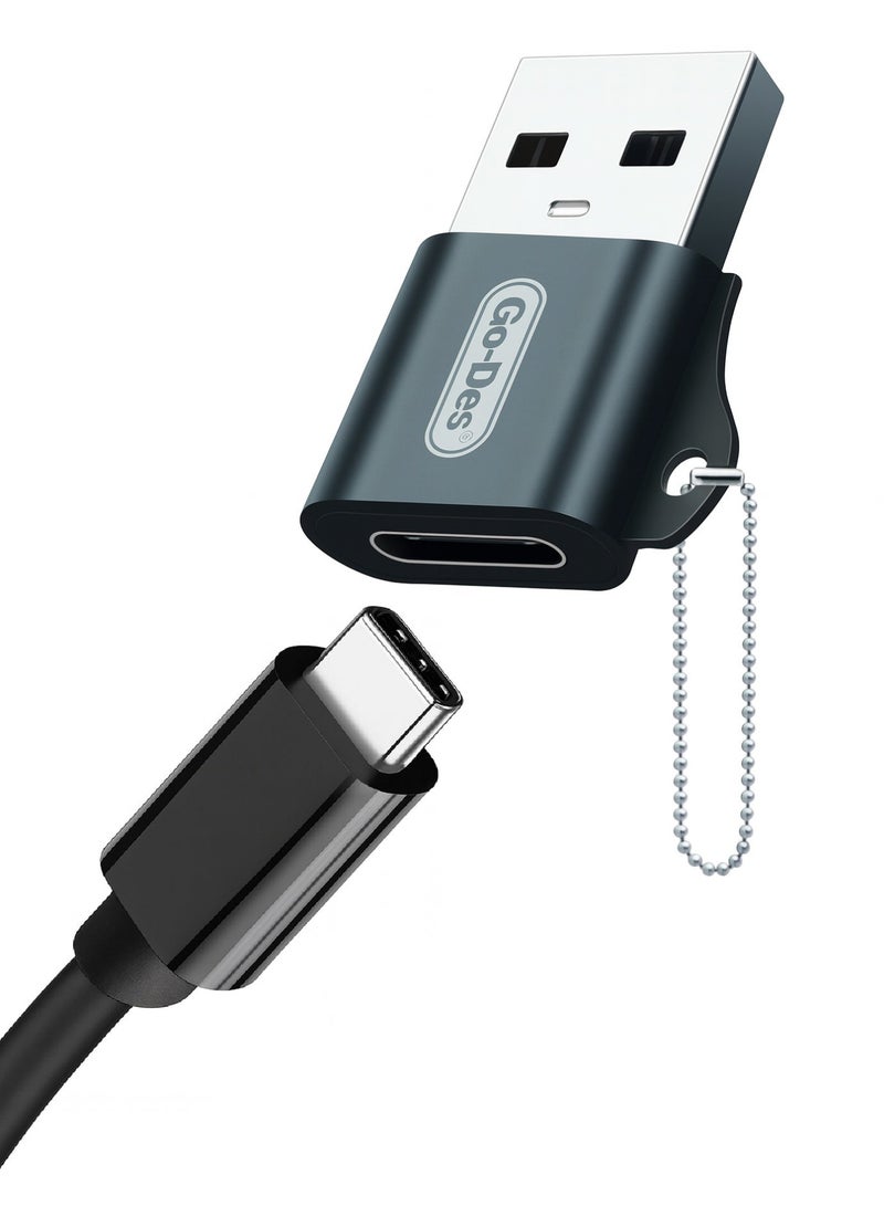 GO-DES Mini Type-C to USB-A 3.0 Adapter – Fast Data Transfer & Charging – Metal Body with Keychain Ring – Compatible with Smartphones, Laptops & Tablets - Image 1