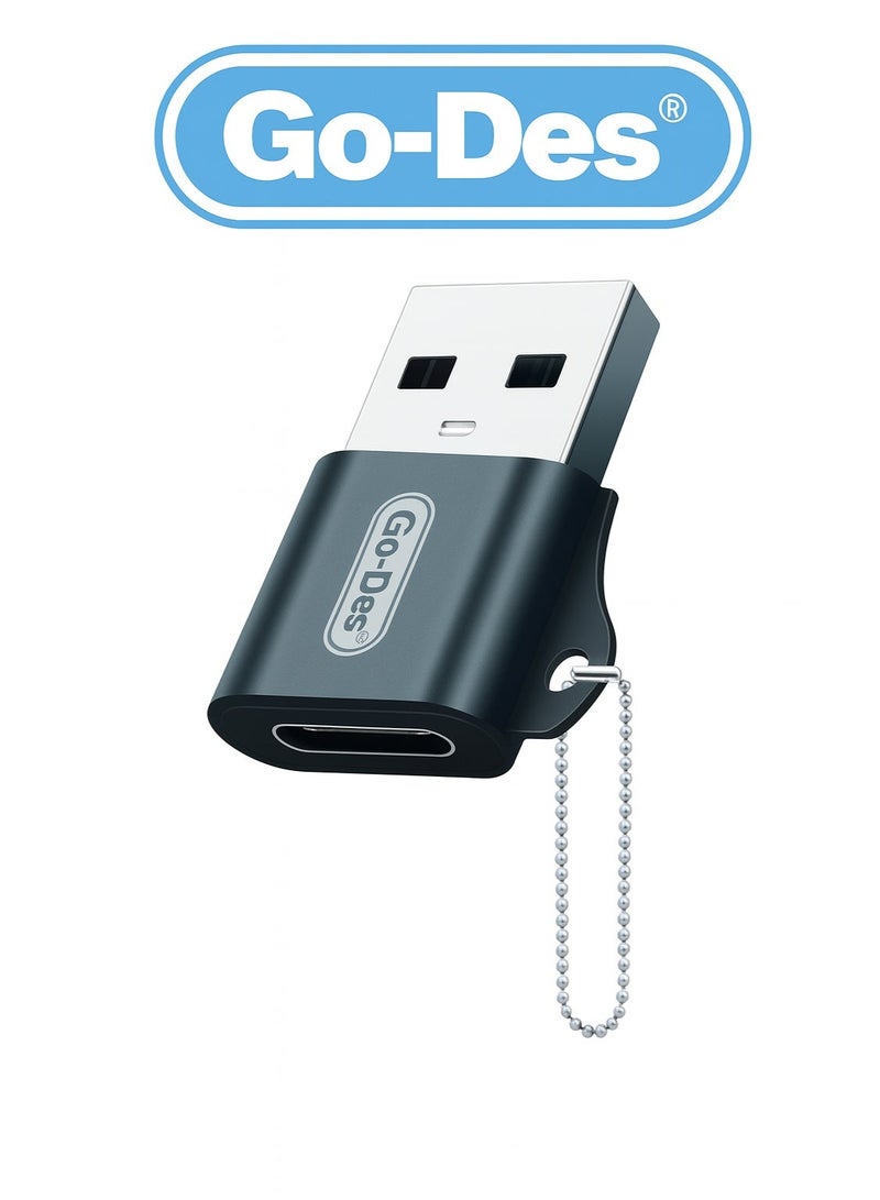 GO-DES Mini Type-C to USB-A 3.0 Adapter – Fast Data Transfer & Charging – Metal Body with Keychain Ring – Compatible with Smartphones, Laptops & Tablets - Image 2