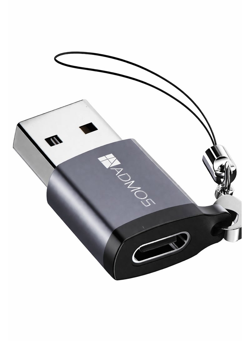 Admos Mini Type-C to USB-A 3.0 Adapter – Fast Data Transfer & Charging – Metal Body with Keychain Ring – Compatible with Smartphones, Laptops & Tablets - Image 1