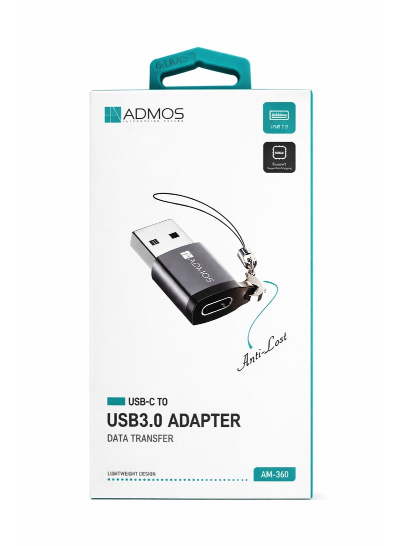 Admos Mini Type-C to USB-A 3.0 Adapter – Fast Data Transfer & Charging – Metal Body with Keychain Ring – Compatible with Smartphones, Laptops & Tablets - Image 3