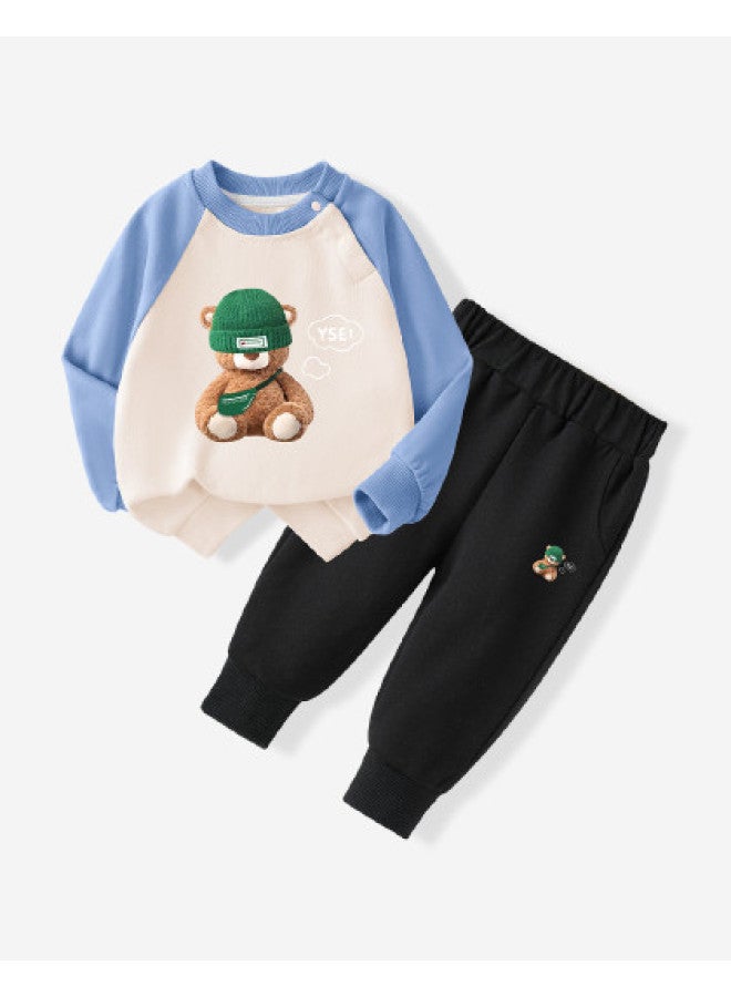 YISHUANGER Baby Casual Set Spring And Autumn Hoodie And Sweatpants Boys Little Bear Baby Spring Outfit Long Sleeve Long Pants Separated Two-piece Set - Image 1