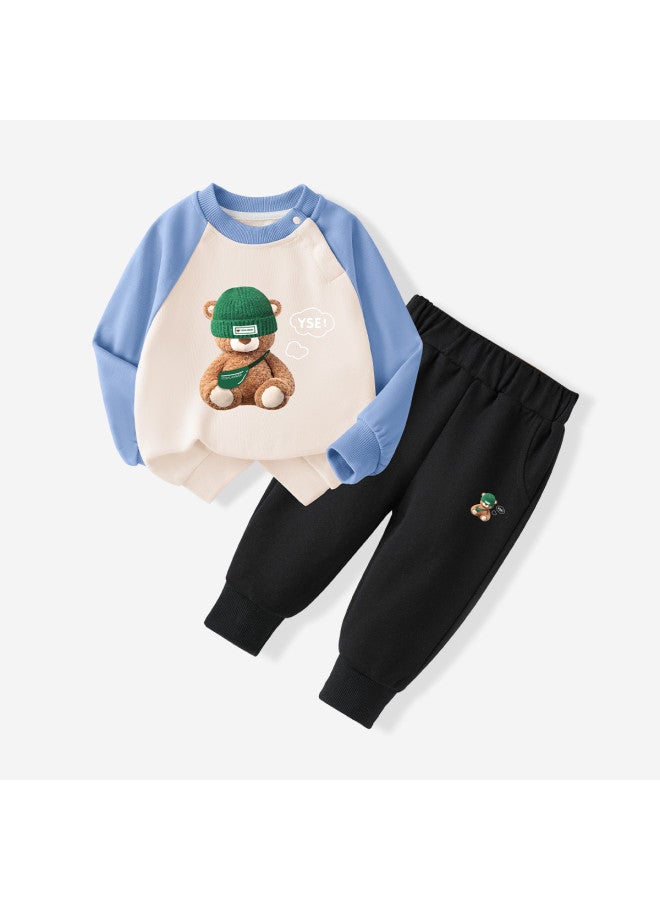 YISHUANGER Baby Casual Set Spring And Autumn Hoodie And Sweatpants Boys Little Bear Baby Spring Outfit Long Sleeve Long Pants Separated Two-piece Set - Image 2