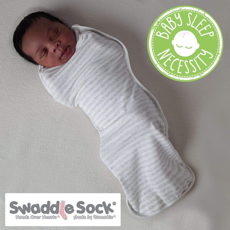 Woombie Woombie Cotton Swaddle Sock for Babies 03 Months Pink and White Stripe - Image 2